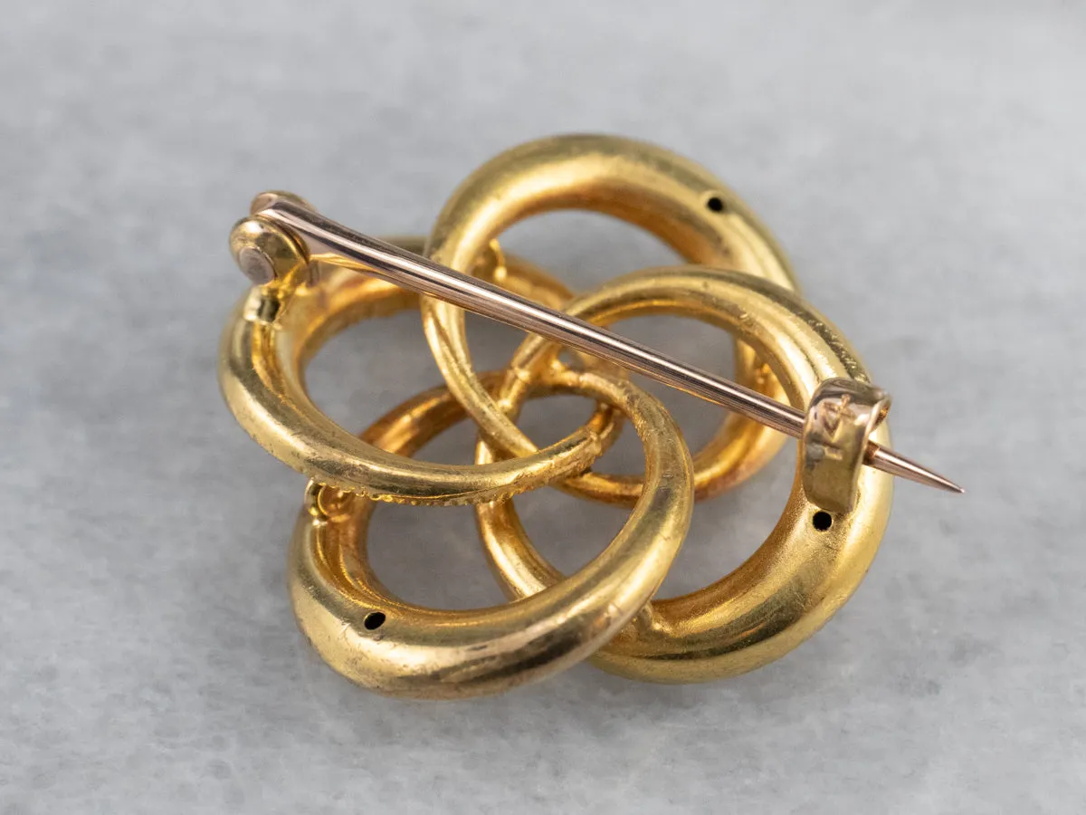 Antique Floral Enamel Gold Love Knot Pin