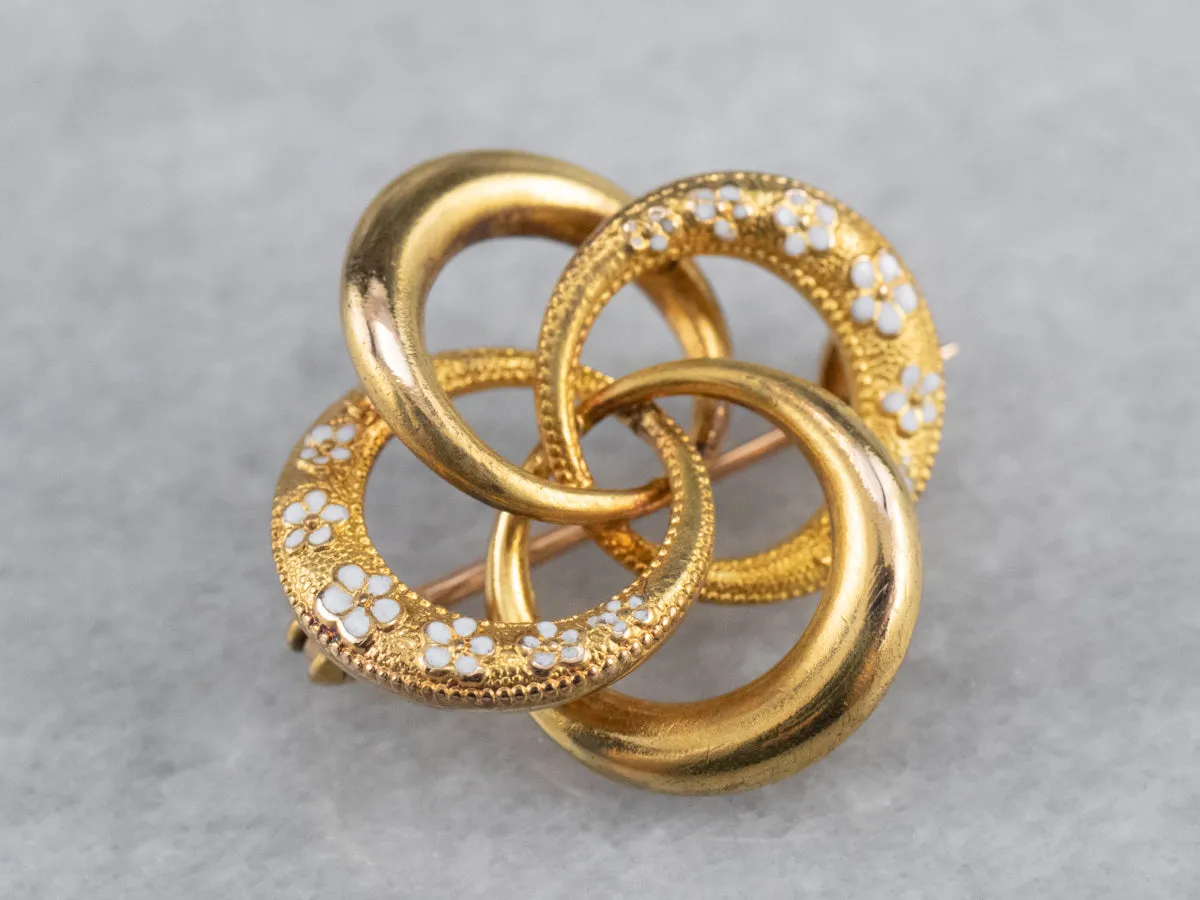 Antique Floral Enamel Gold Love Knot Pin