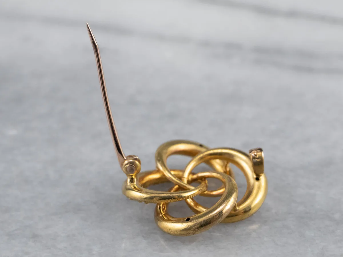 Antique Floral Enamel Gold Love Knot Pin