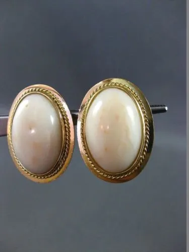 ANTIQUE LARGE OVAL AAA CORAL 18KT YELLOW GOLD CLIP ON EARRINGS BEAUTIFUL #2842