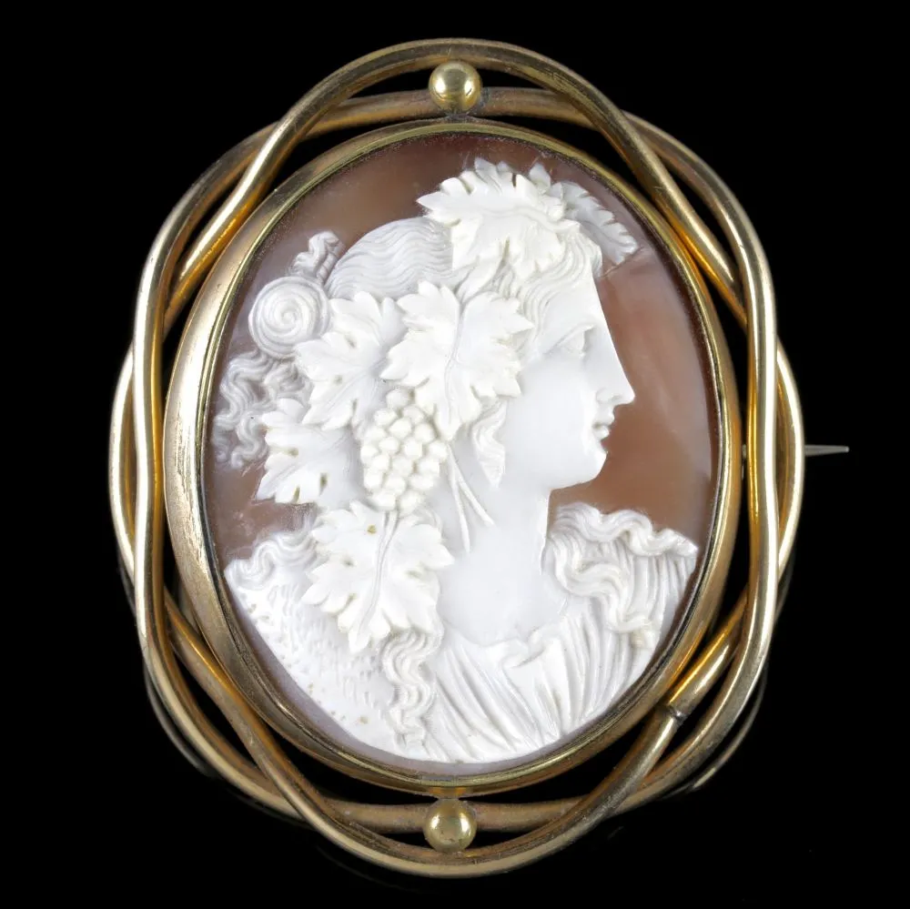 Antique Victorian Bacchante Cameo Mourning Swivel Brooch Circa 1860