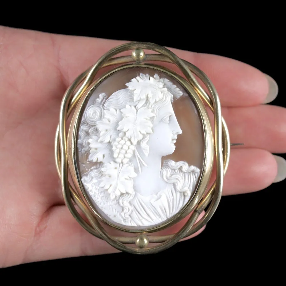 Antique Victorian Bacchante Cameo Mourning Swivel Brooch Circa 1860