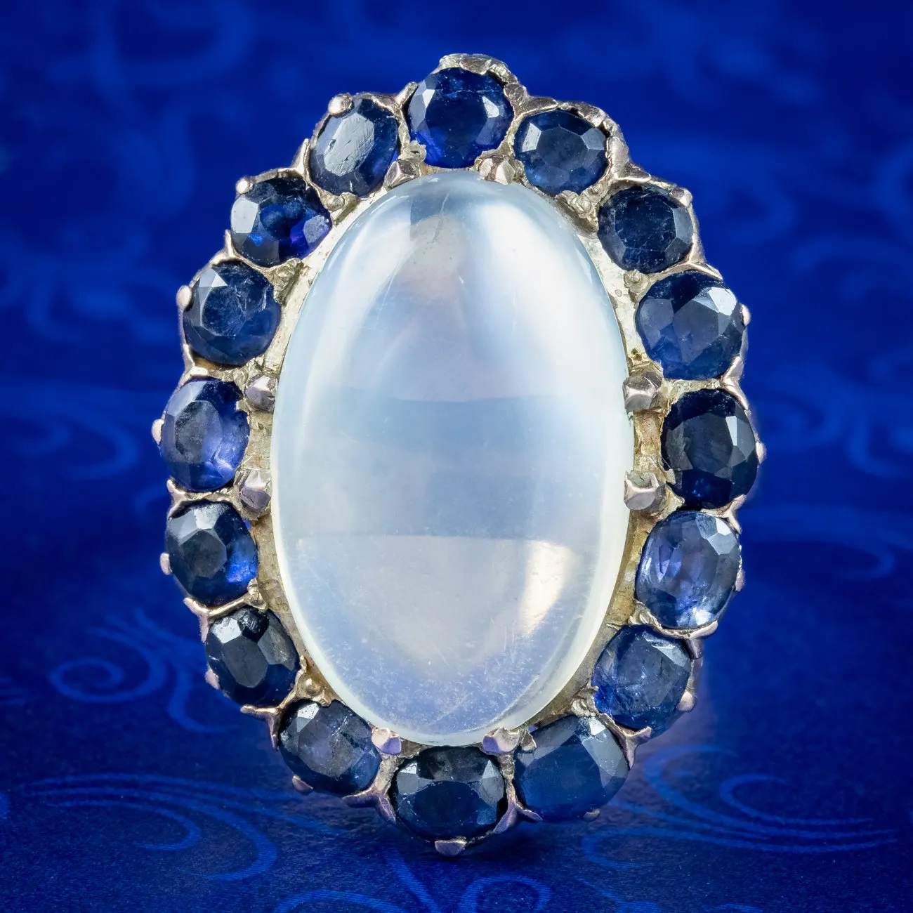 Antique Victorian Moonstone Sapphire Statement Ring 12ct Moonstone