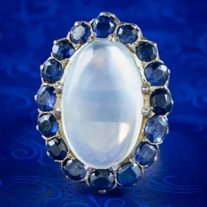 Antique Victorian Moonstone Sapphire Statement Ring 12ct Moonstone