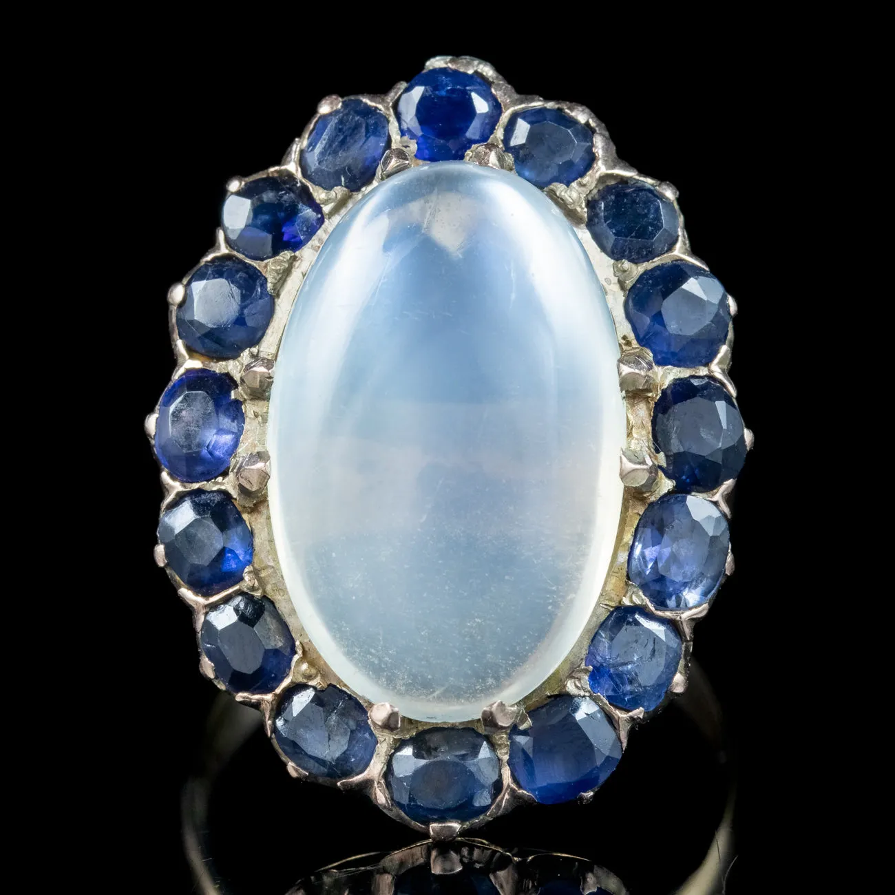 Antique Victorian Moonstone Sapphire Statement Ring 12ct Moonstone