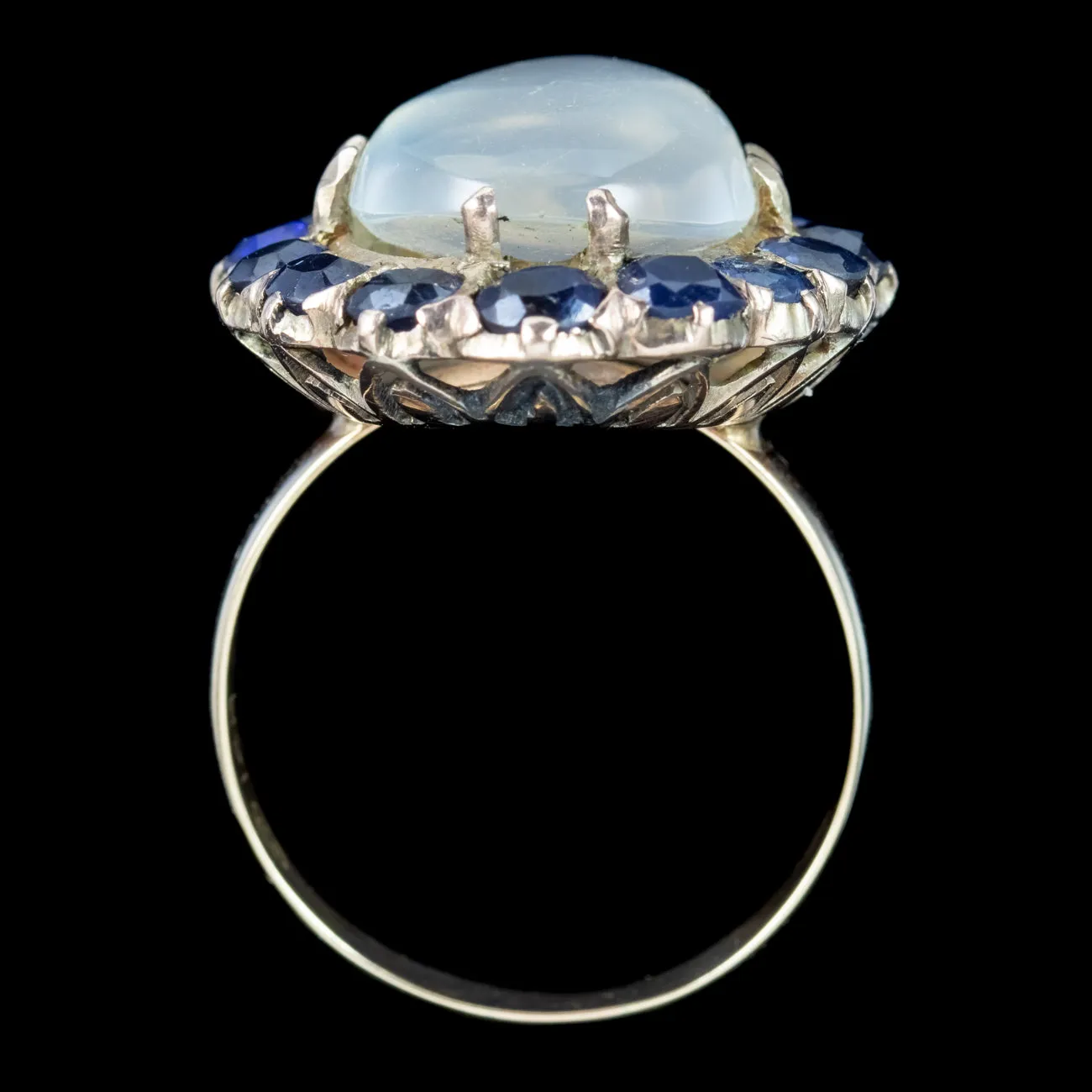 Antique Victorian Moonstone Sapphire Statement Ring 12ct Moonstone