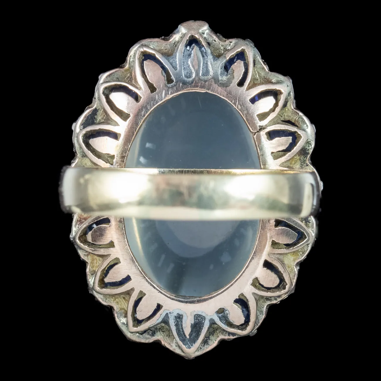 Antique Victorian Moonstone Sapphire Statement Ring 12ct Moonstone