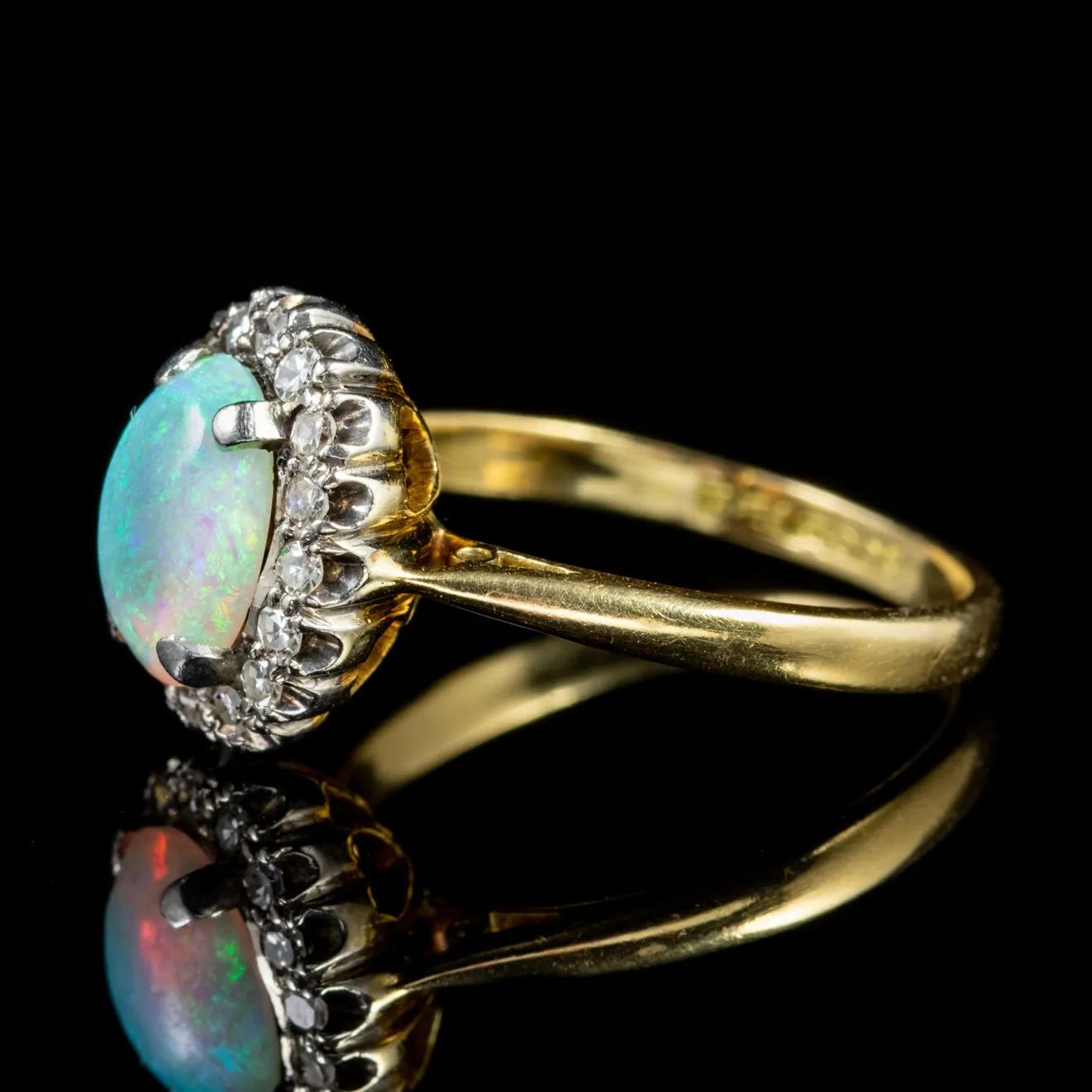 Antique Victorian Opal Diamond Cluster Ring 18Ct Gold Platinum Circa 1900