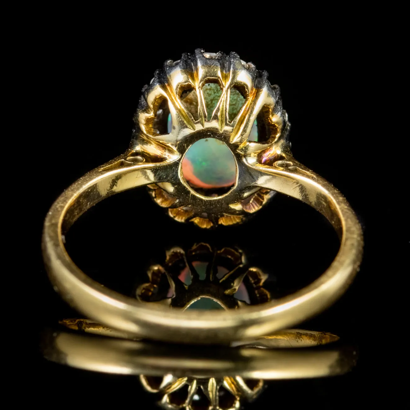 Antique Victorian Opal Diamond Cluster Ring 18Ct Gold Platinum Circa 1900