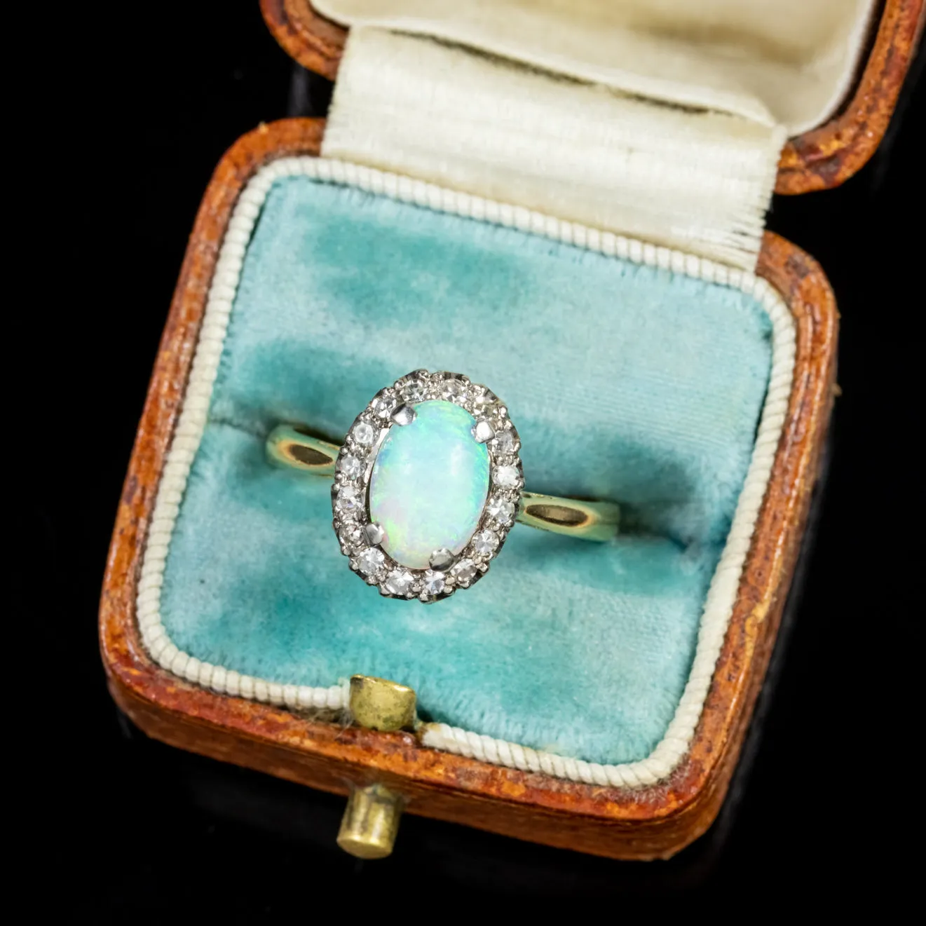 Antique Victorian Opal Diamond Cluster Ring 18Ct Gold Platinum Circa 1900