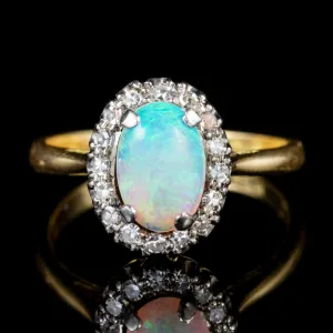 Antique Victorian Opal Diamond Cluster Ring 18Ct Gold Platinum Circa 1900