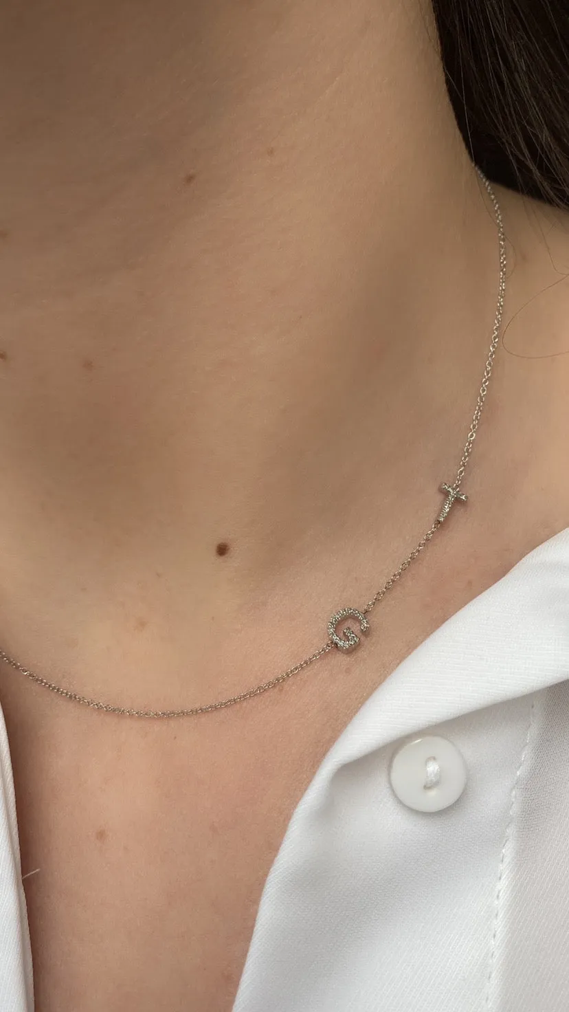 Asymmetrical Diamond Initial Necklace