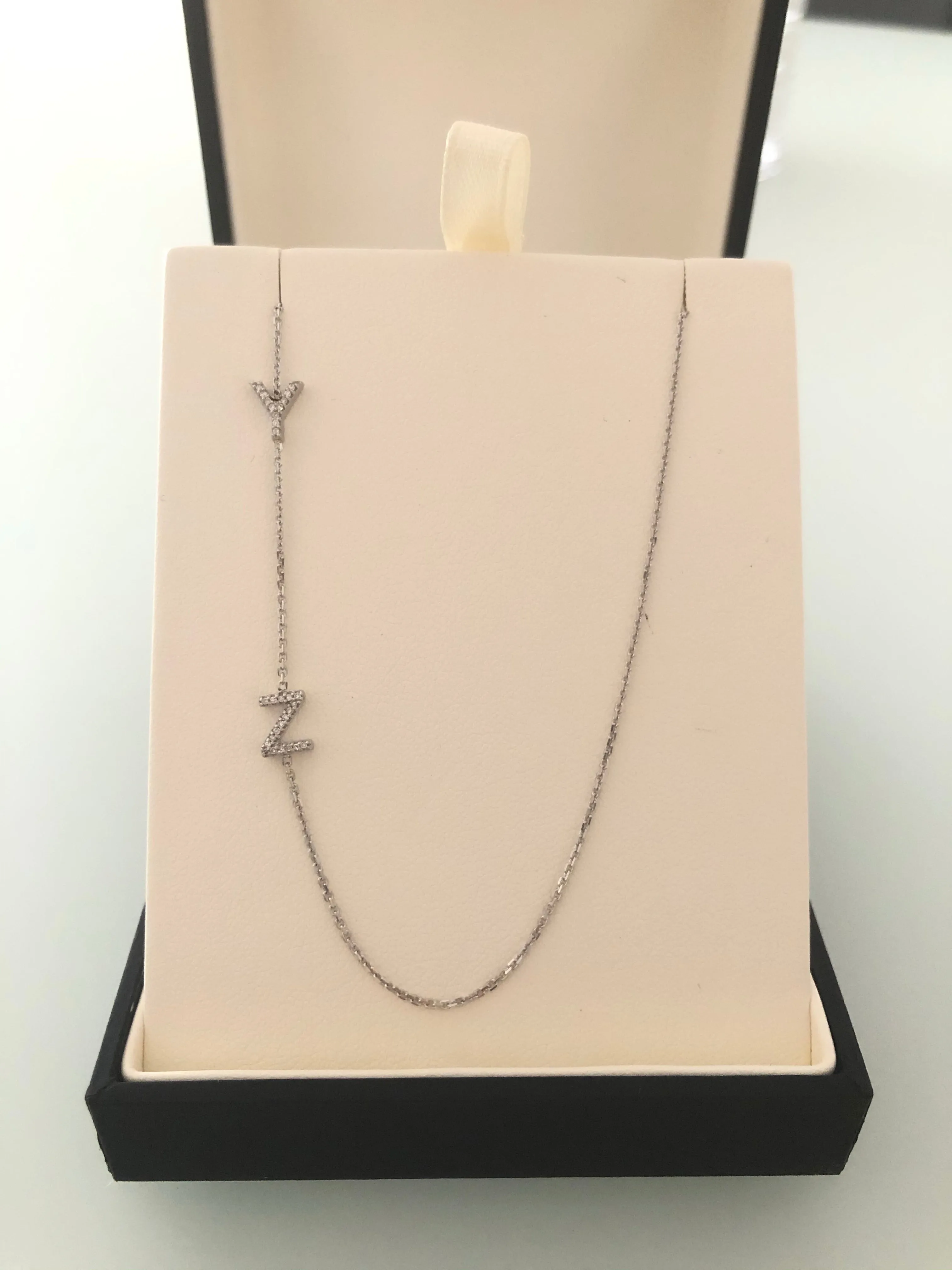 Asymmetrical Diamond Initial Necklace