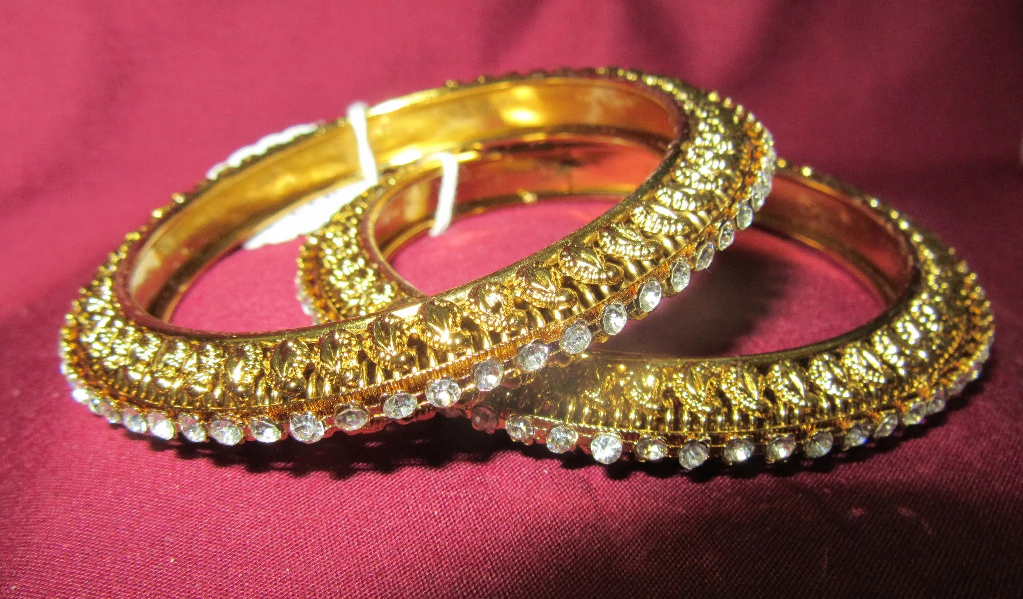 Bangles 7309 Golden Bangles Lustrous CZ Crystal Zircon Stones