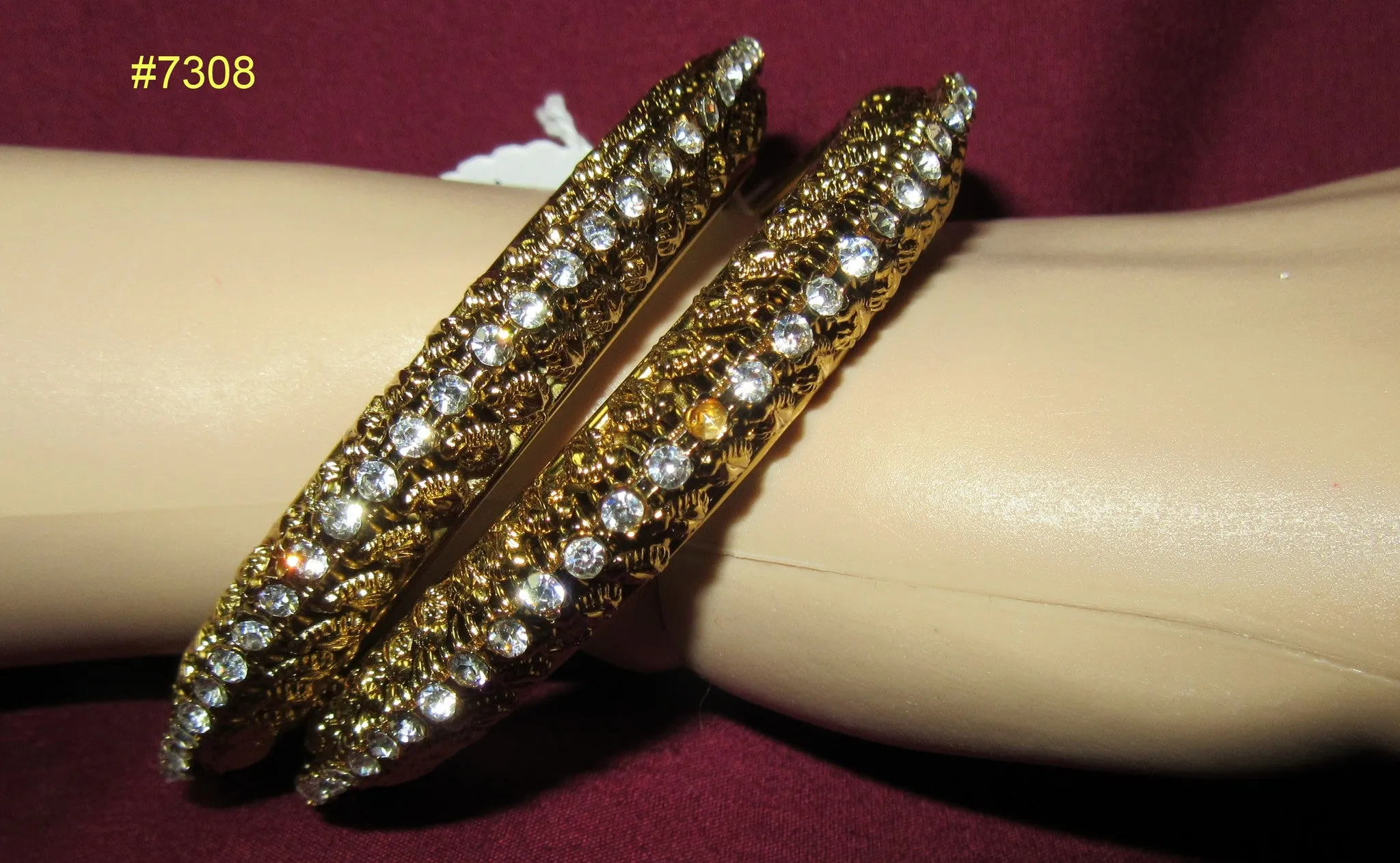 Bangles 7309 Golden Bangles Lustrous CZ Crystal Zircon Stones