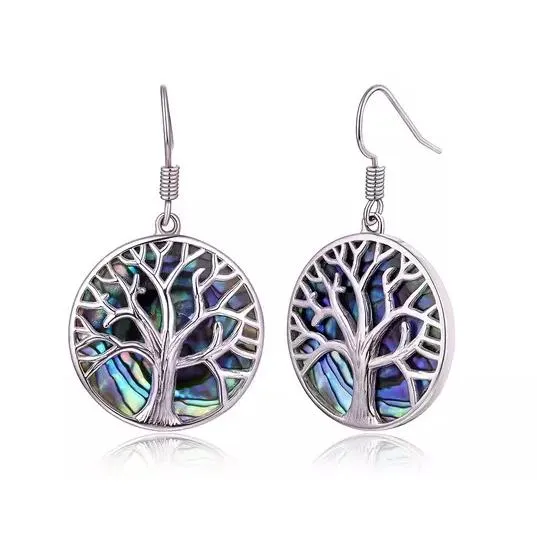 Barzel Tree of Life Drop Earrings with Abalone Pearl