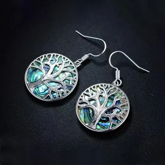 Barzel Tree of Life Drop Earrings with Abalone Pearl