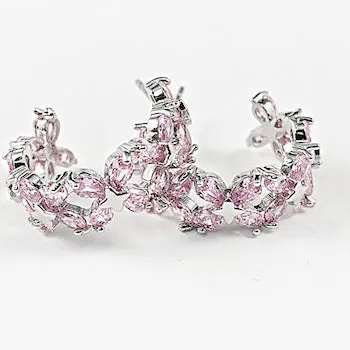 Beautiful Open Two Row Pink CZ Cuff Hoop Brass Earrings