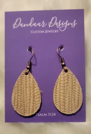 Biege Leather Textured Earrings