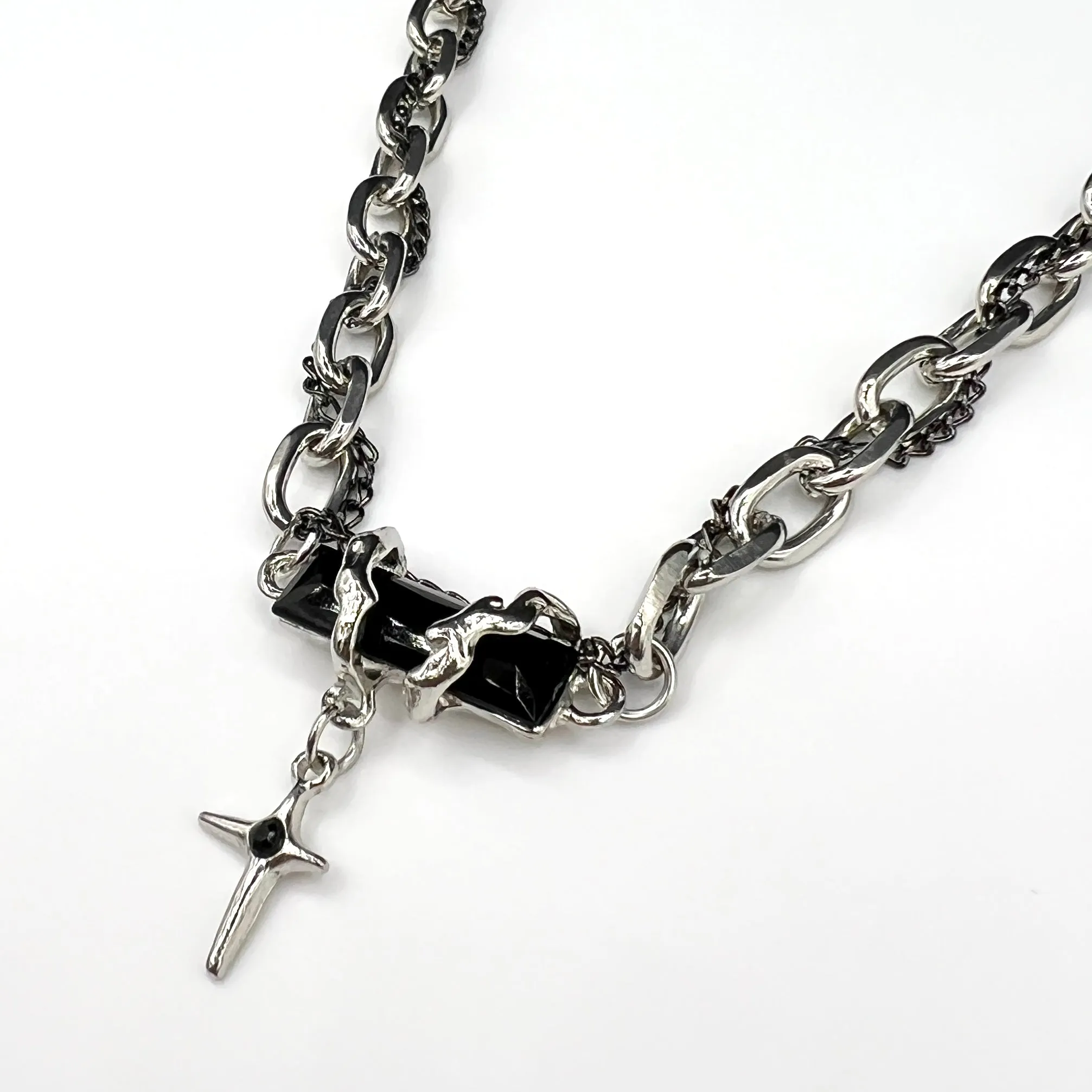 Black Onyx & Silver Chain Necklace