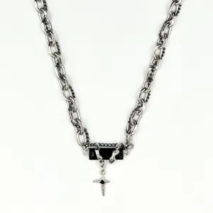 Black Onyx & Silver Chain Necklace