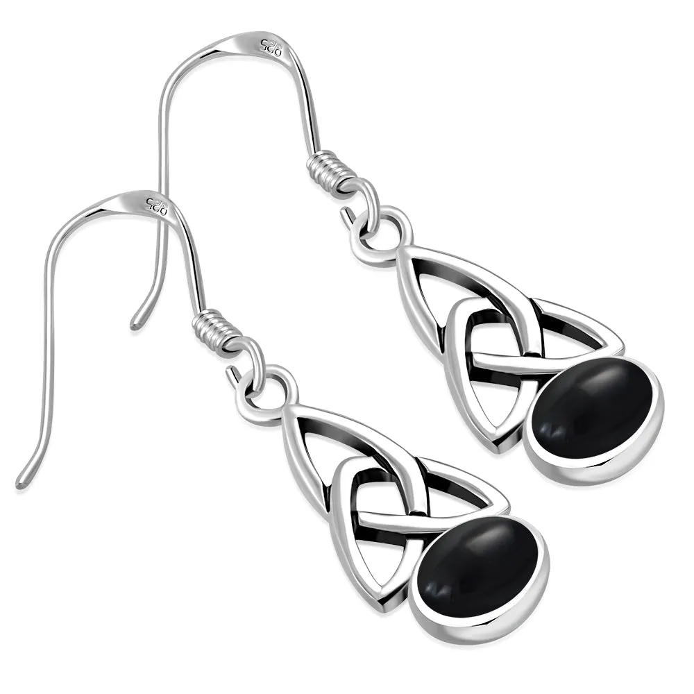 Black Onyx Trinity Knot Silver Earrings