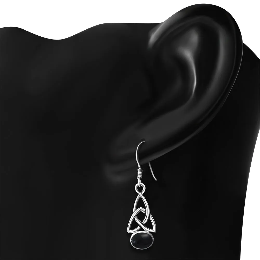 Black Onyx Trinity Knot Silver Earrings