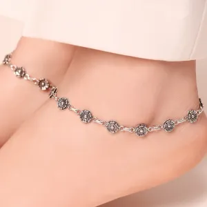 Blossom Elegance 925 Sterling Silver Rhodium-Plated Flower Anklet