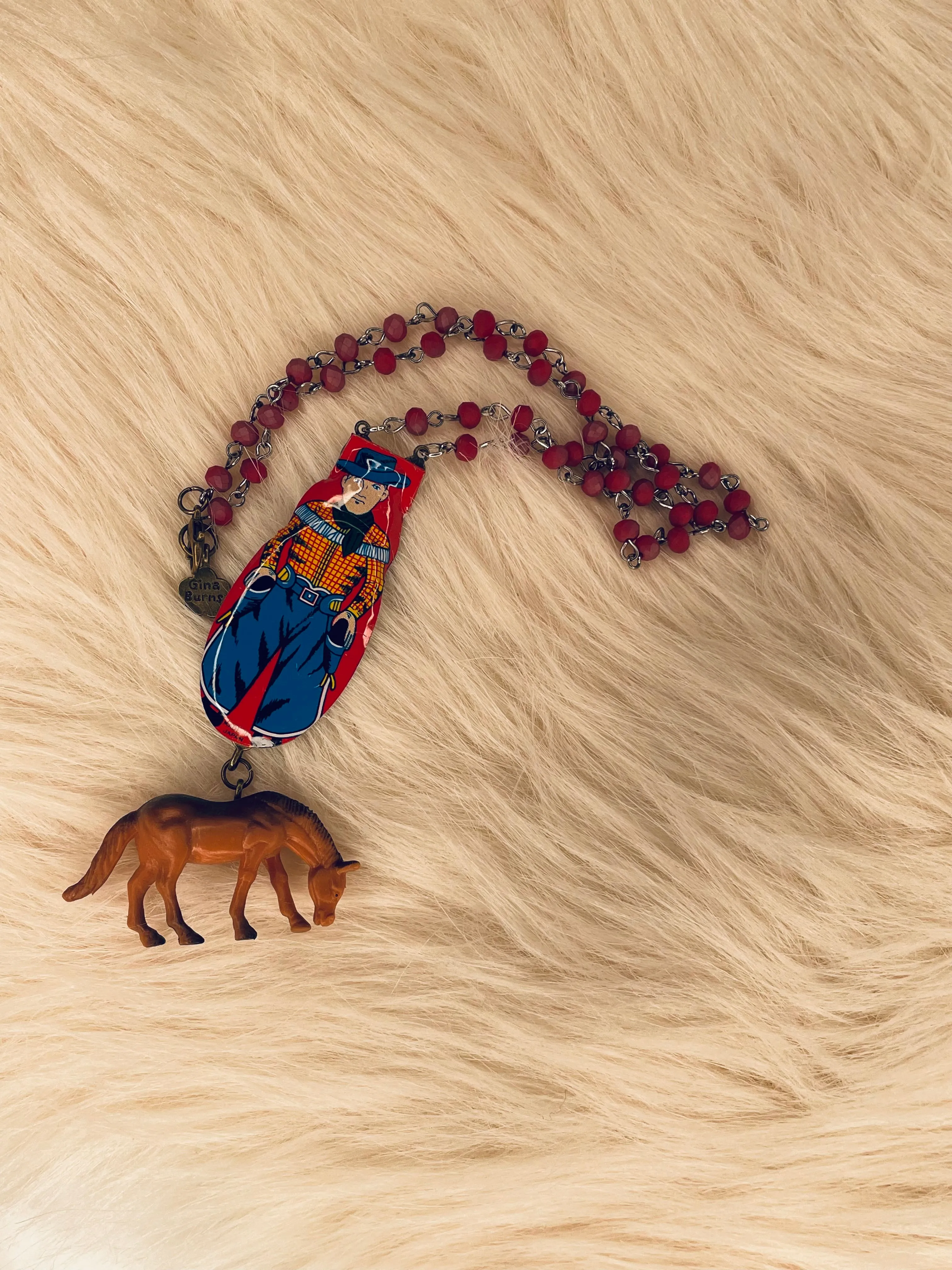 Blue Cowgirl Clicker w/Horse Charm Necklace by Gina