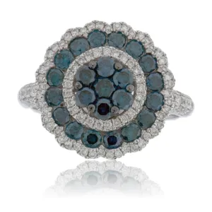 Blue Diamond and Diamond Blooming Halo Style Ring