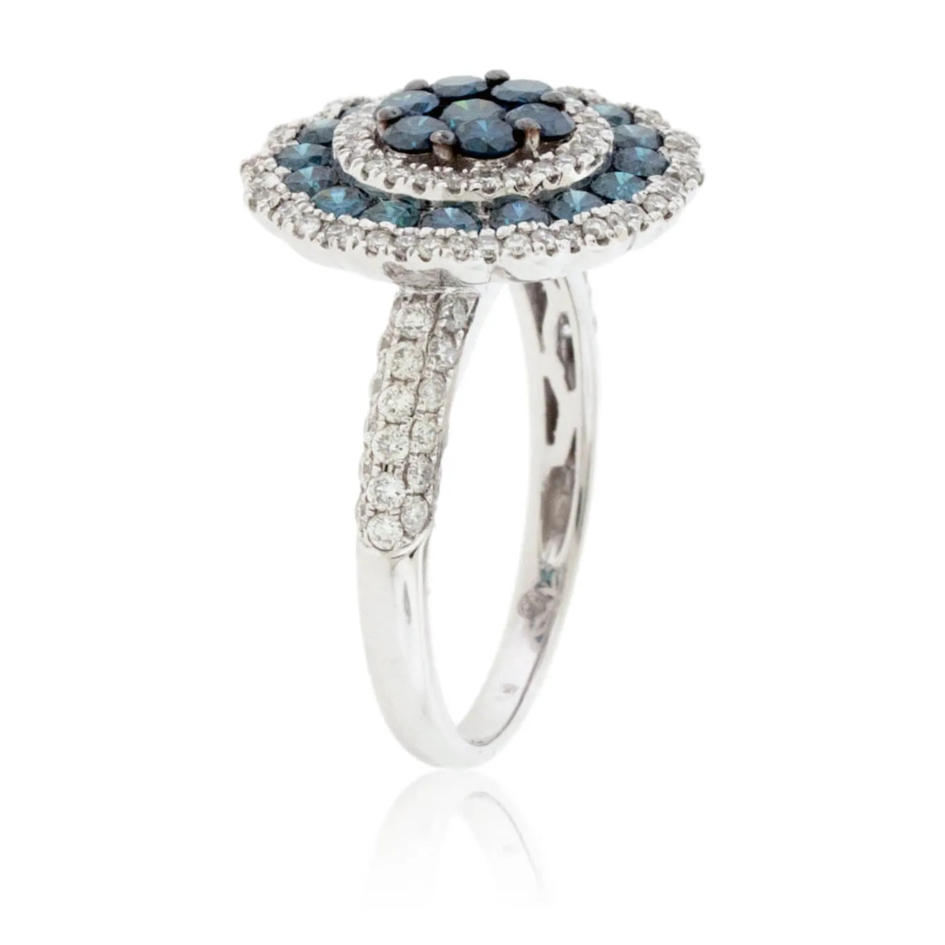 Blue Diamond and Diamond Blooming Halo Style Ring