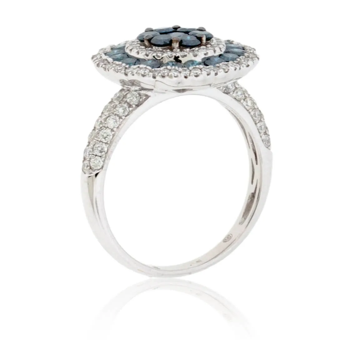 Blue Diamond and Diamond Blooming Halo Style Ring