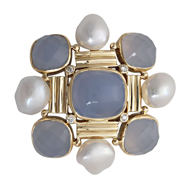 Brooch-Chalcedony, Pearl and Diamond