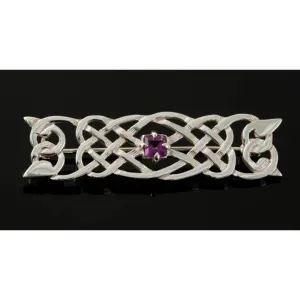 Celtic Sterling Silver or 9ct Yellow Gold Brooch With Amethyst - B990