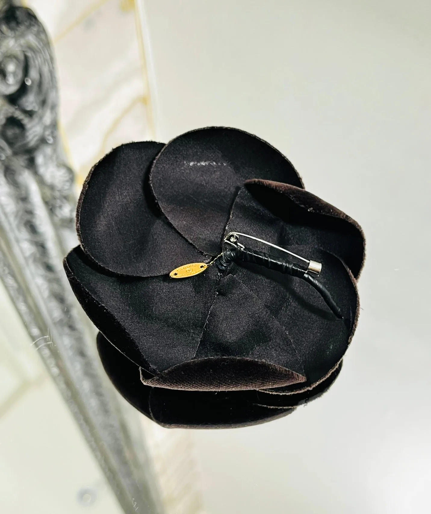 Chanel Camellia Flower Velveteen Brooch Pin