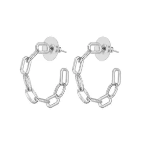 Chania Chain Link Stud Hoop Earrings Silver