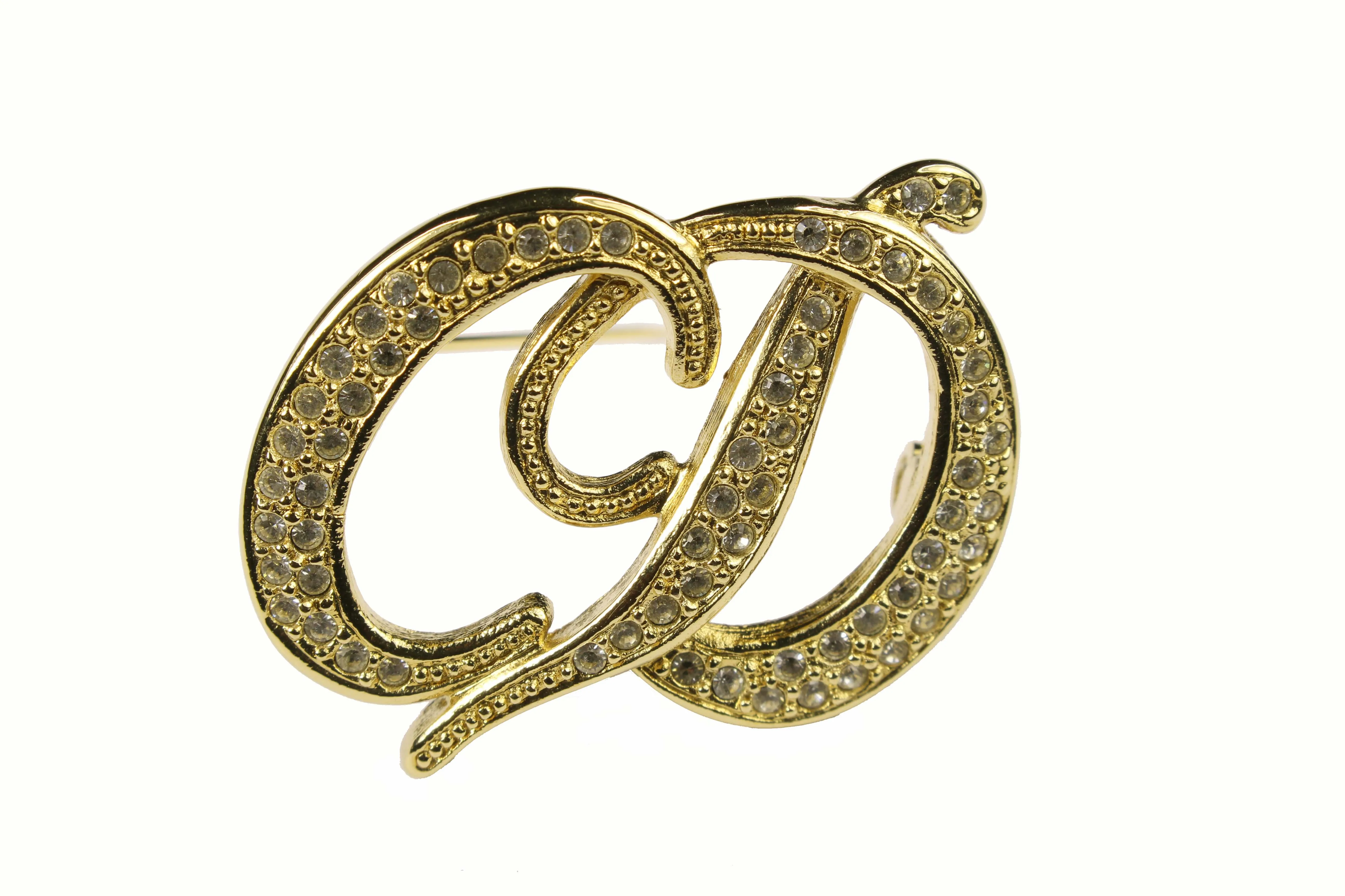 CHRISTIAN DIOR small Logo rhinestones brooch