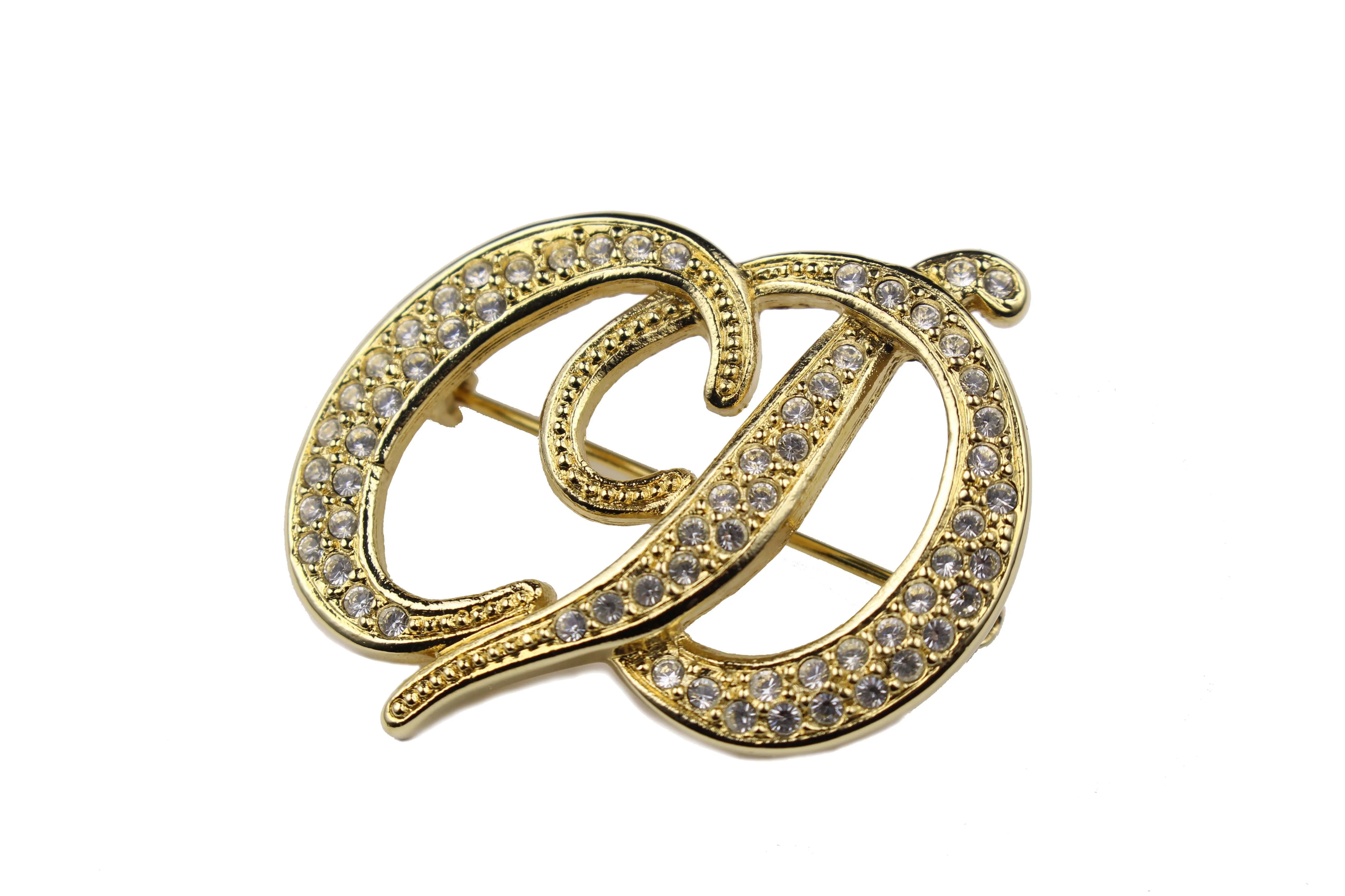 CHRISTIAN DIOR small Logo rhinestones brooch