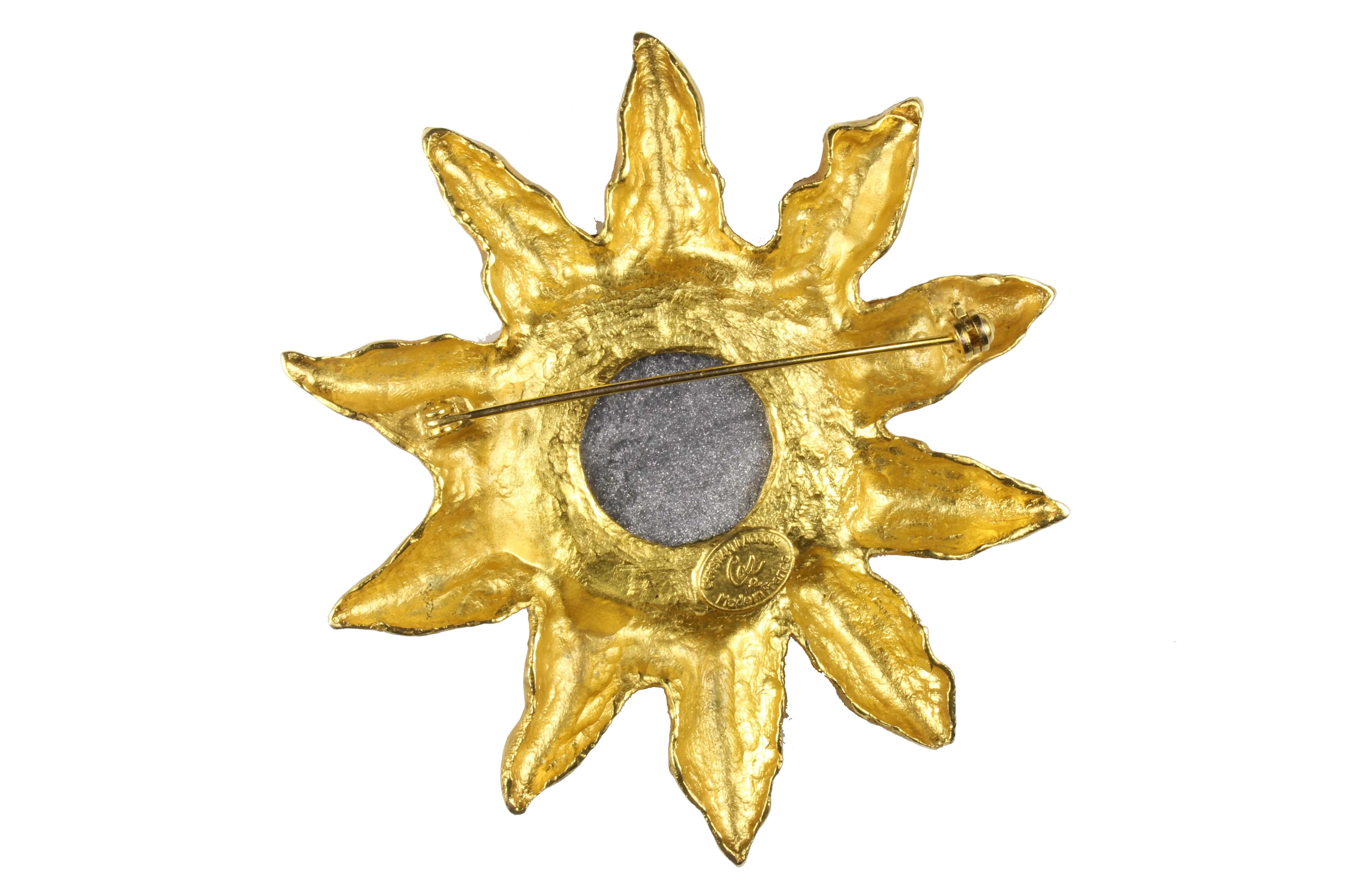 CHRISTIAN LACROIX large amber resin sun brooch