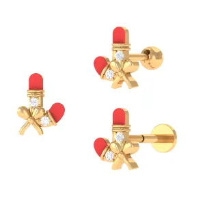 Christmas Red Enamel Diamond Candy Cane Earring with Bow