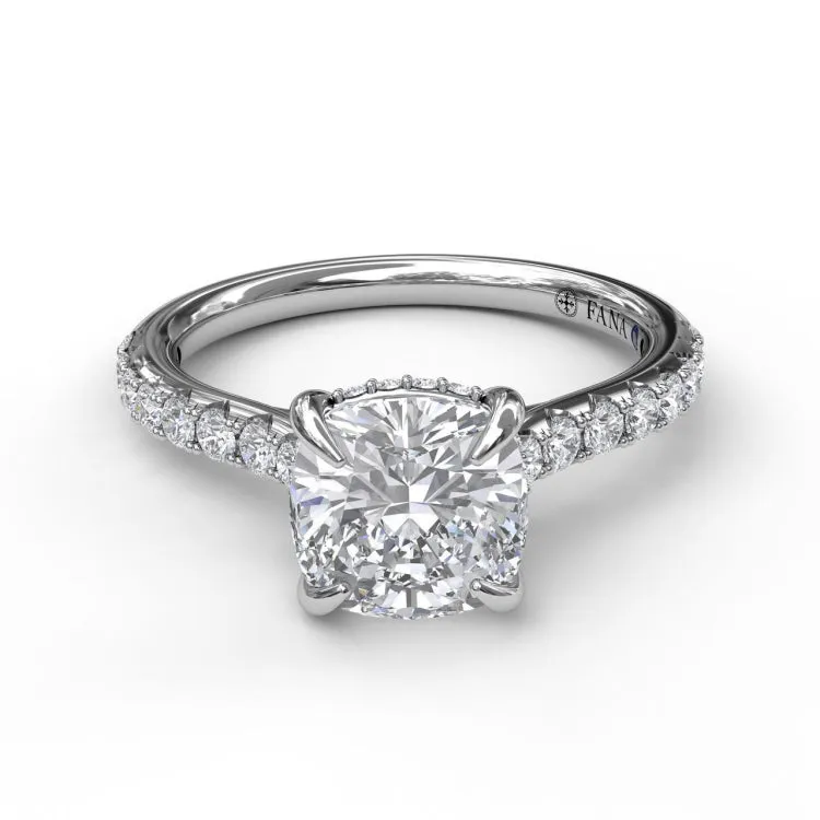 Classic Cushion Cut Engagement Ring with a Subtle Diamond Splash