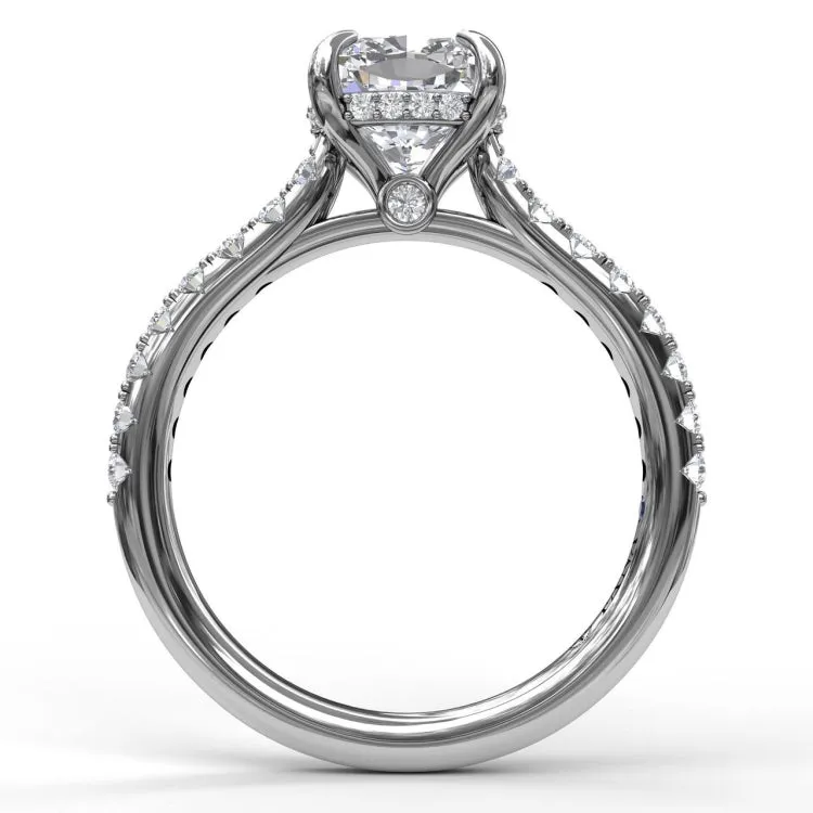 Classic Cushion Cut Engagement Ring with a Subtle Diamond Splash