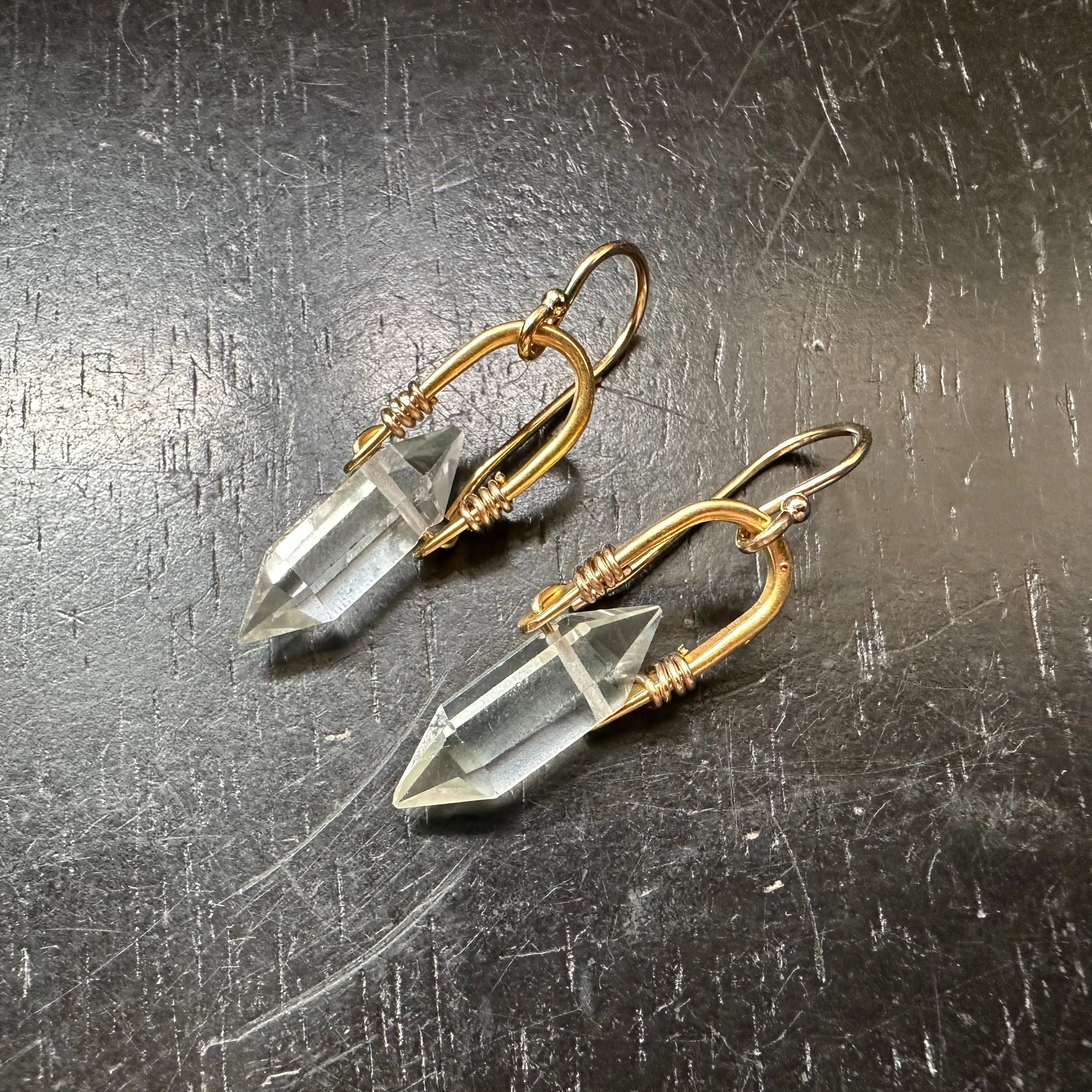 Clear Quartz Gold Taliswoman Earrings