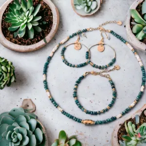 Clover Necklace Bracelet and Pair Of Jade Pearl Hoop Earrings Set