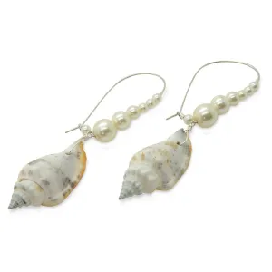 Conch Shell Charm Pearl Hoop Earrings