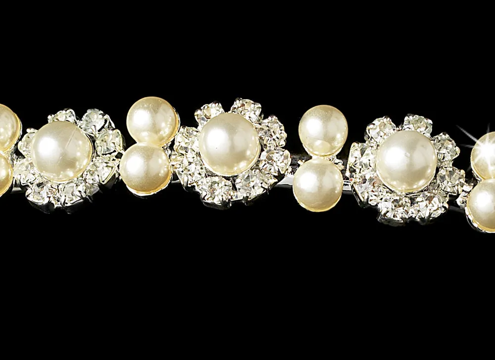 Crystal and Ivory Pearl Wedding Floral Headband