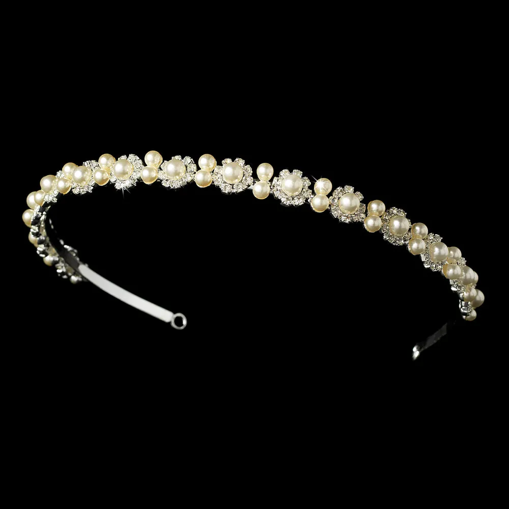 Crystal and Ivory Pearl Wedding Floral Headband