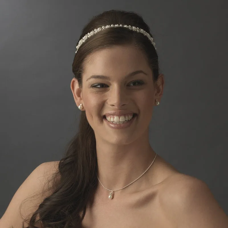 Crystal and Ivory Pearl Wedding Floral Headband