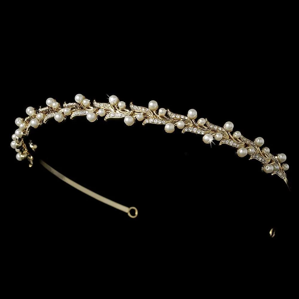 Crystal and Pearl Lily Bridal Tiara Headband