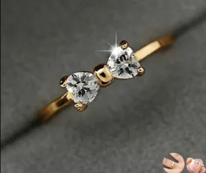 Crystal Rings Gold Color Finger Bow Ring Wedding Engagement Cubic Zirconia Rings For Women